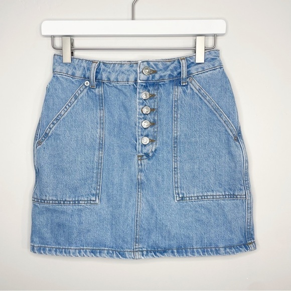 TOPSHOP Light Blue Denim Mini Skirt Size 2 - Picture 1 of 5